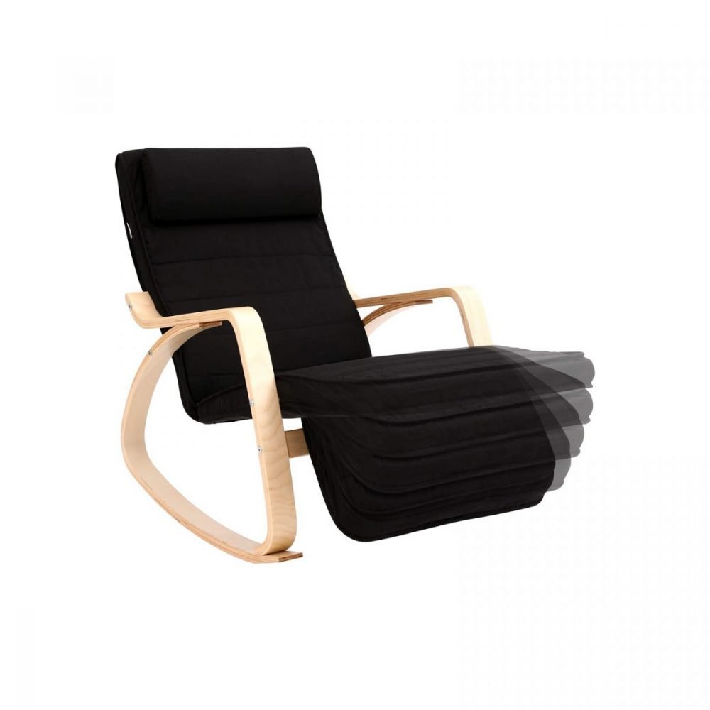 Mecedora acolchada ajustable con reposapiés, negro - Imagen 2