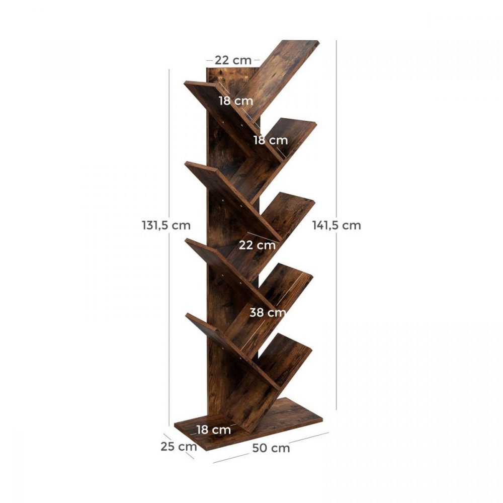 Estantería estilo árbol 8 niveles, madera, sala de estar, oficina, marrón rústico - Imagen 2