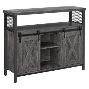 Armario cocina rústico, puertas correderas, diseño madera, gris antracita