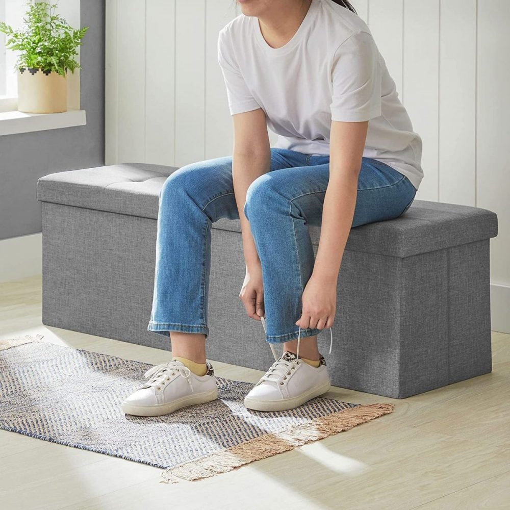 Banco de almacenaje plegable, 110 cm, gris claro - Imagen 3