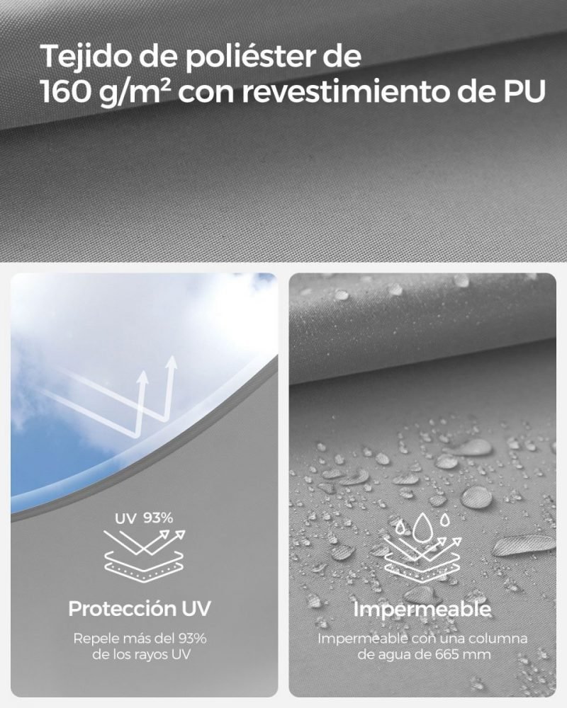 Vela sombra cuadrada 3x3m impermeable, terraza, jardín, gris claro - Imagen 4