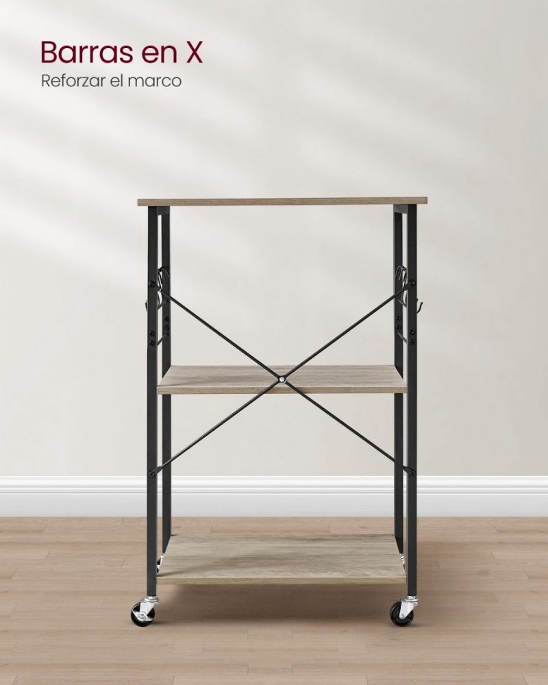 Carrito de servicio con ruedas, estantería de cocina de 3 niveles, gris - Imagen 6