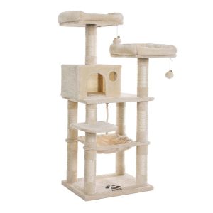 Árbol para gatos de varios niveles, torre de 143 cm, beige