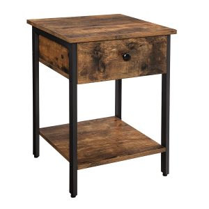 Mesita de noche con cajón y estante, diseño industrial