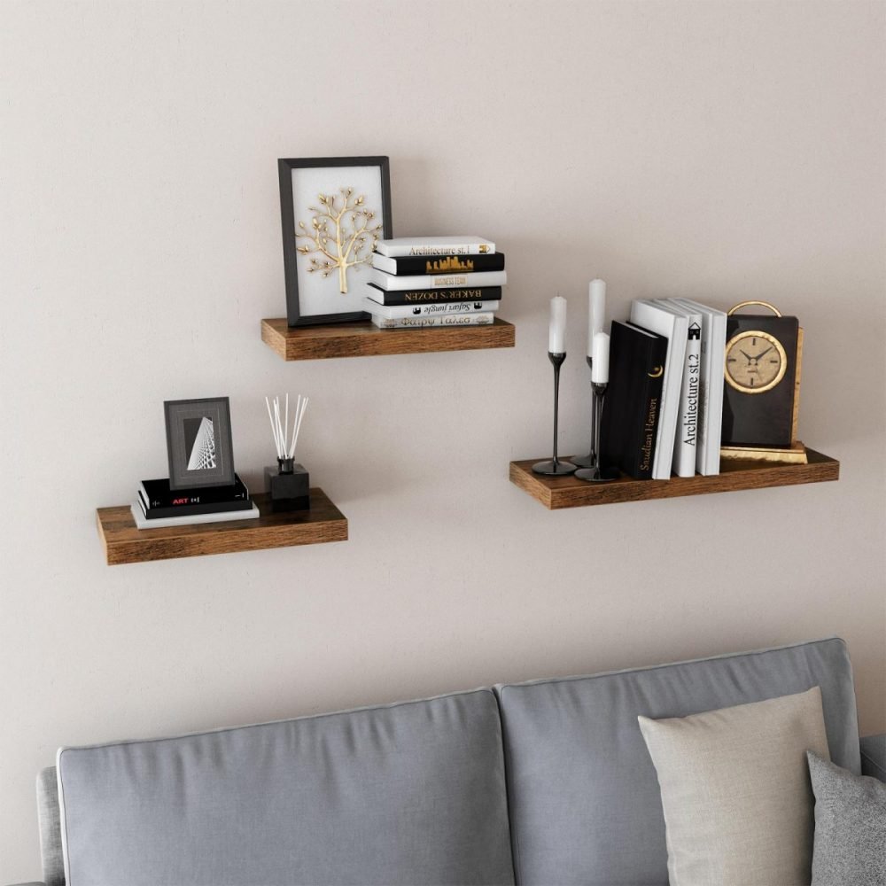 Estante flotante de pared de 80 cm en marrón rústico - Imagen 6
