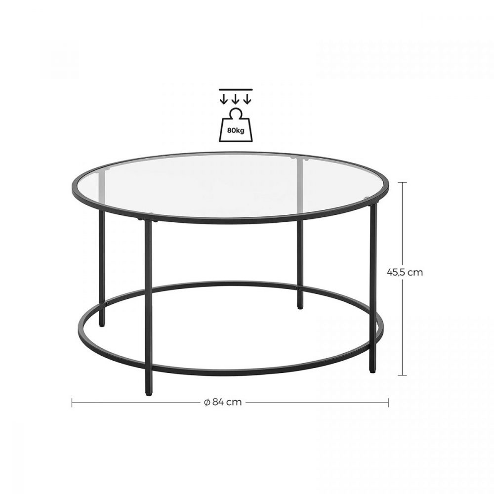 Mesa de centro redonda de cristal y acero, negro - Imagen 7