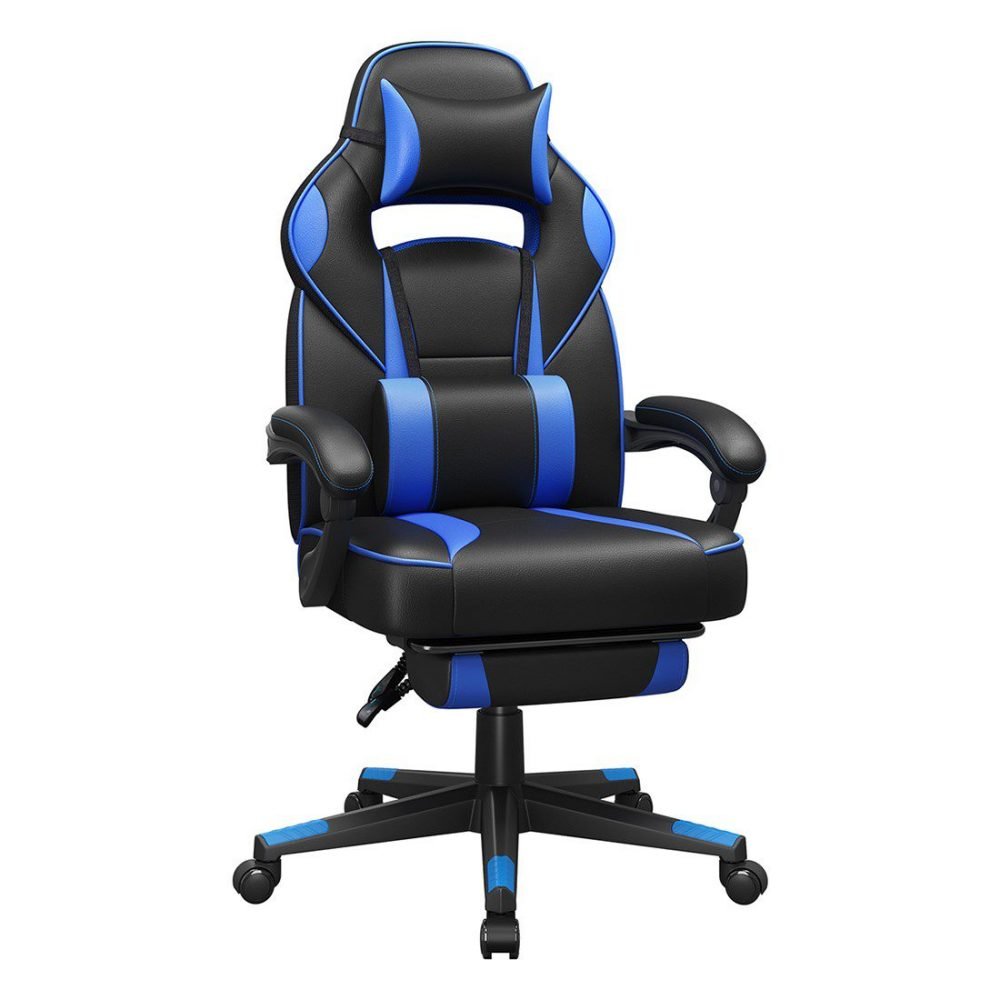 Silla oficina ergonómica, reposapiés extensible, azul cielo