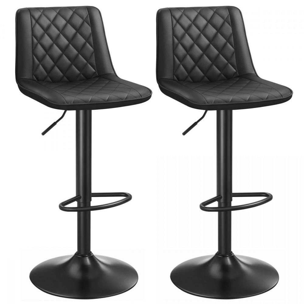 Juego de 2 taburetes de bar negros ajustables con respaldo
