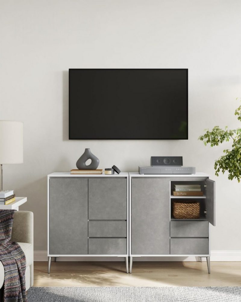 Mueble de tv moderno con estantes ajustables, salón, gris cemento - Imagen 2