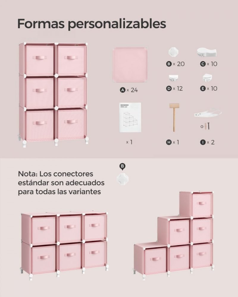 Estantería modular 6 compartimentos, rosa - Imagen 6