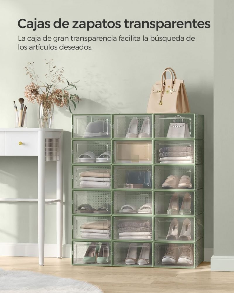 Pack de 18 cajas de zapatos plegables y apilables, verde - Imagen 3