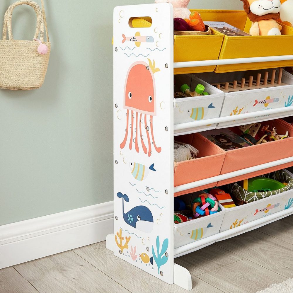 Estantería infantil con 12 cajas de tela, color blanco - Imagen 4