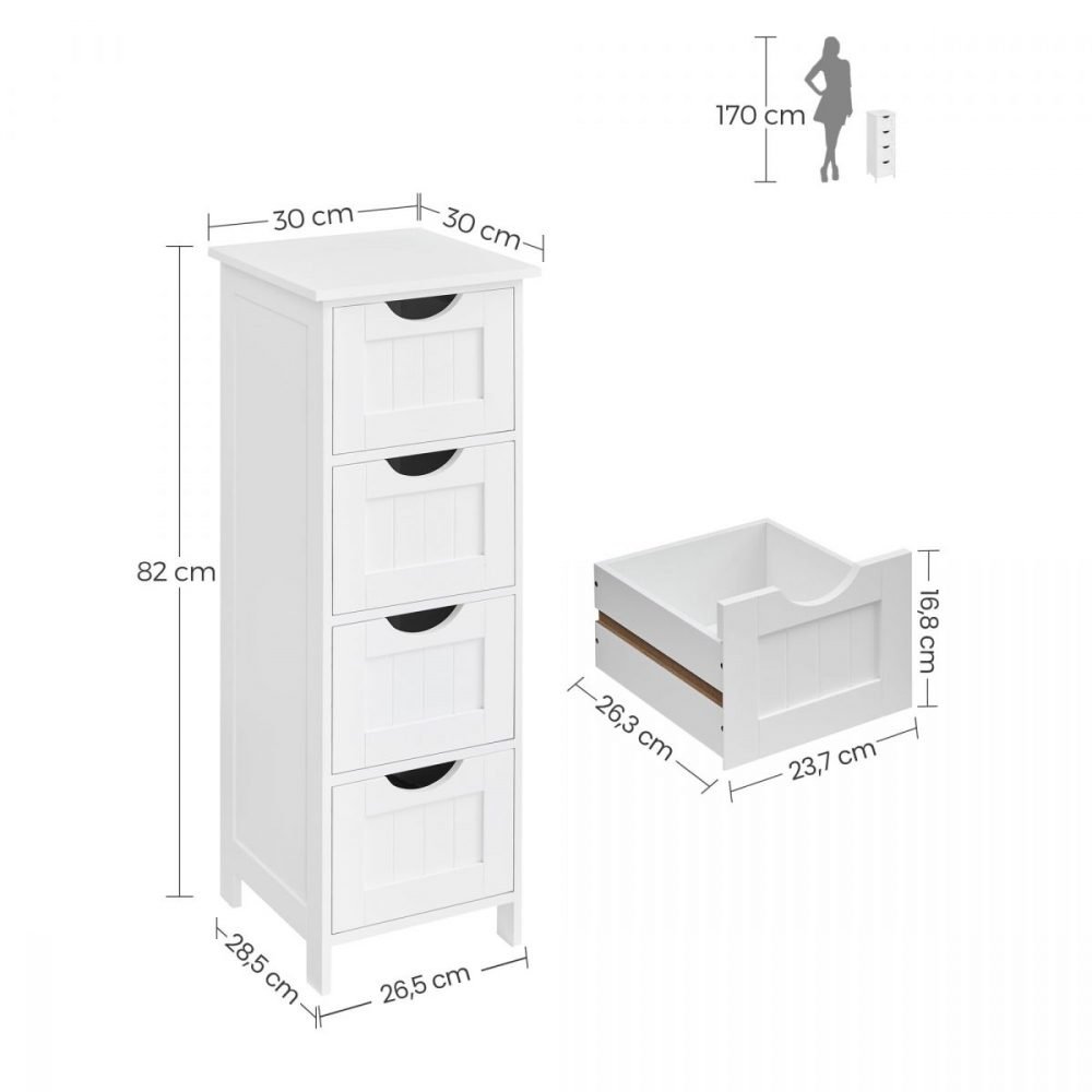 Estantería de baño con 4 cajones, almacenamiento moderno, blanco - Imagen 2