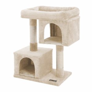 Árbol rascador para gatos con columnas de sisal, 2 viviendas, beige