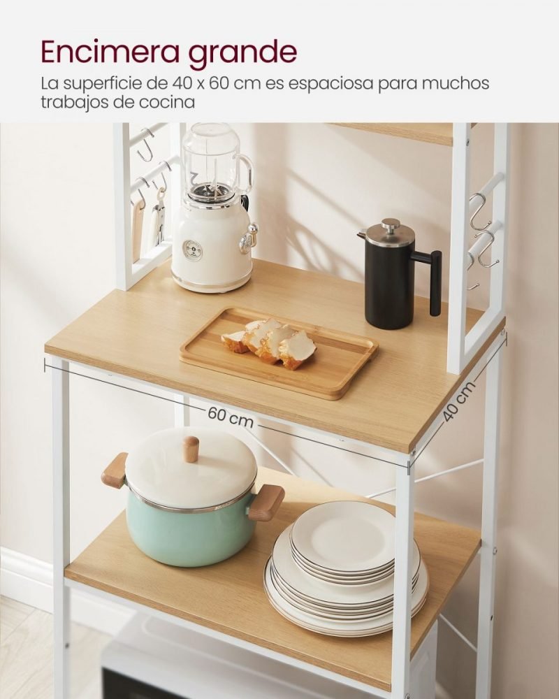 Estantería de cocina alta con espacio para microondas, roble y blanco - Imagen 6