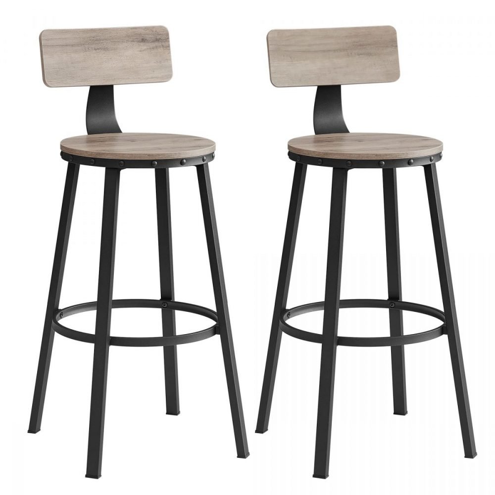 Juego de 2 taburetes altos de cocina, estilo industrial, greige