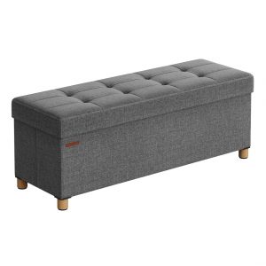 Banco con almacenaje gris oscuro, reposapiés acolchado, plegable