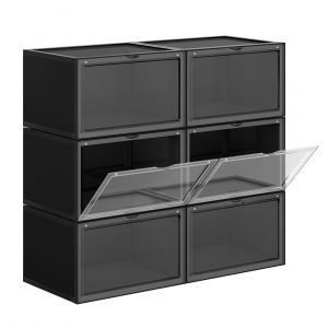 Pack 6 cajas apilables zapatos talla 45, negro