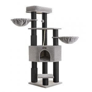 Árbol para gatos grande con almohadillas autocalentables, gris y negro