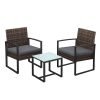 Conjunto muebles ratán jardín 3 piezas, sillas y mesa, marrón y gris