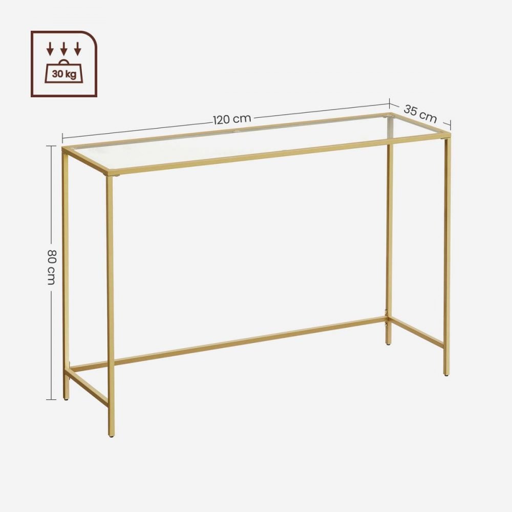 Mesa consola dorada con vidrio templado, patas ajustables - Imagen 2