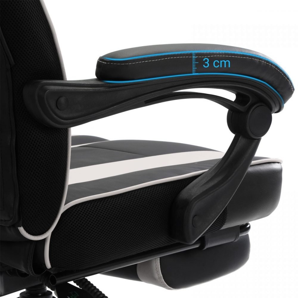 Silla oficina gaming ergonómica, reposapiés telescópico, 150 kg, blanco - Imagen 4