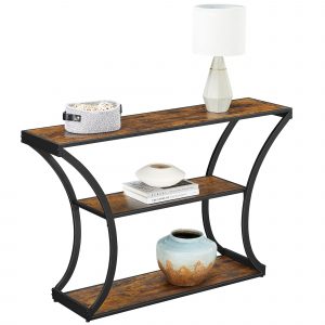 Mesa para entrada con diseño curvo y 3 estantes, marrón