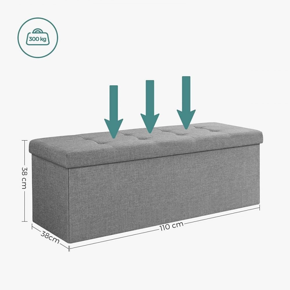 Banco de almacenaje plegable, 110 cm, gris claro - Imagen 8