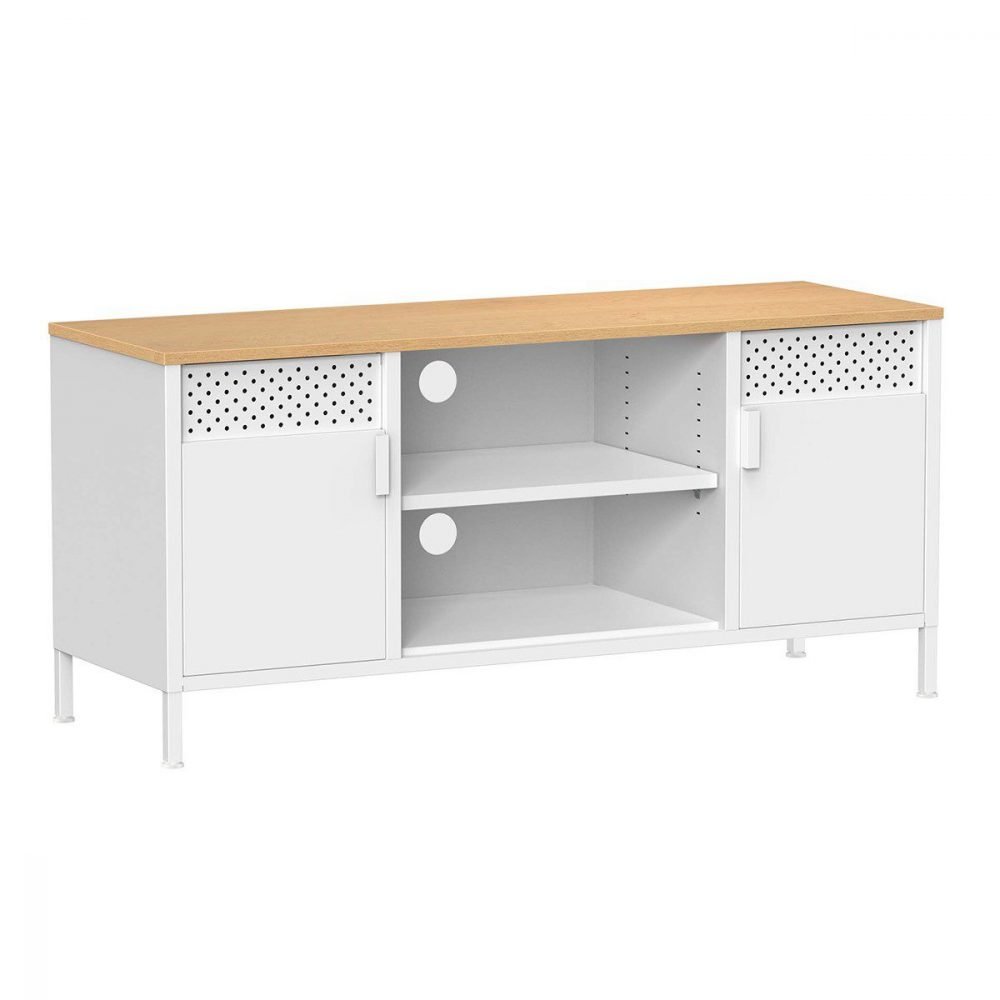 Mueble de tv para pantallas hasta 55 pulgadas con puertas y 3 estantes ajustables
