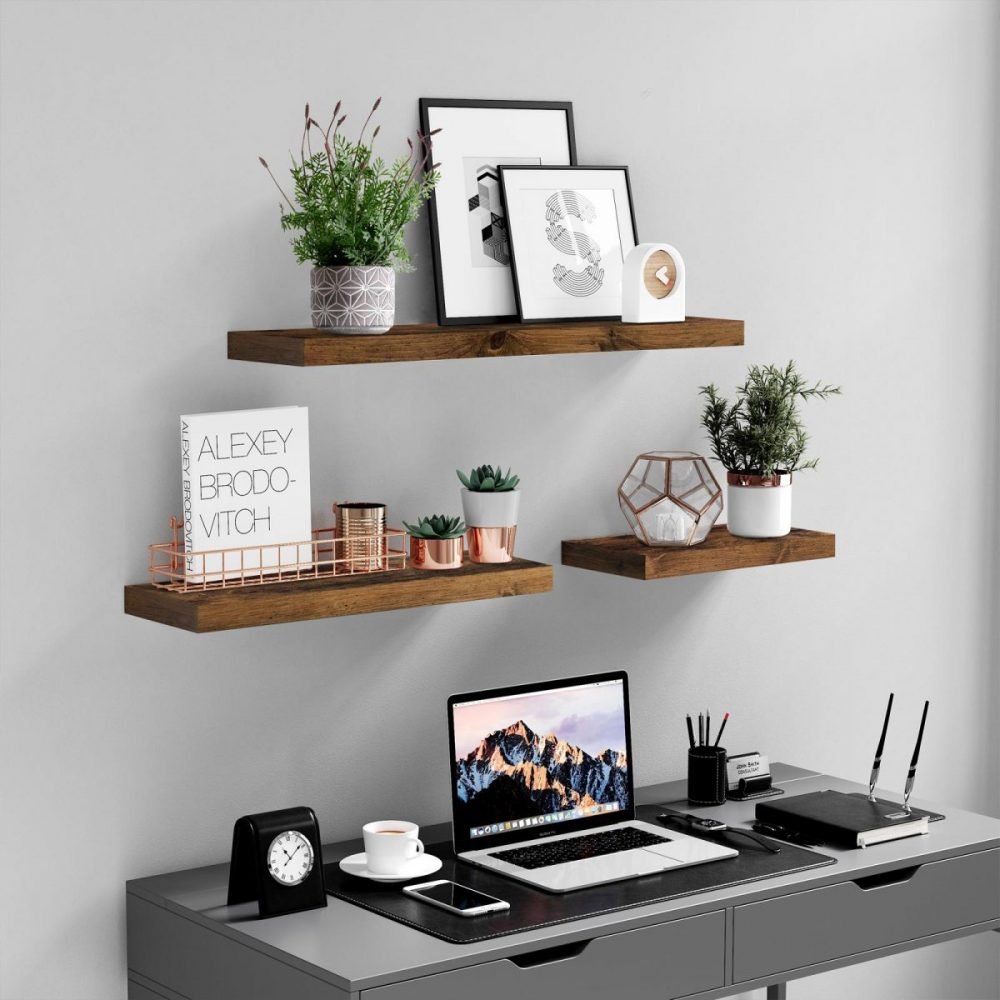 Estante flotante de pared de 80 cm en marrón rústico - Imagen 4