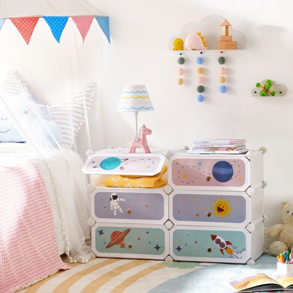 Estantería modular infantil de 6 cubos con puertas, blanco - Imagen 3