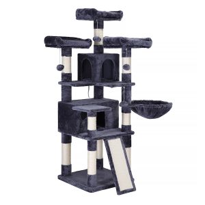 Árbol para gatos 168 cm gris ahumado, varios niveles, 2 viviendas