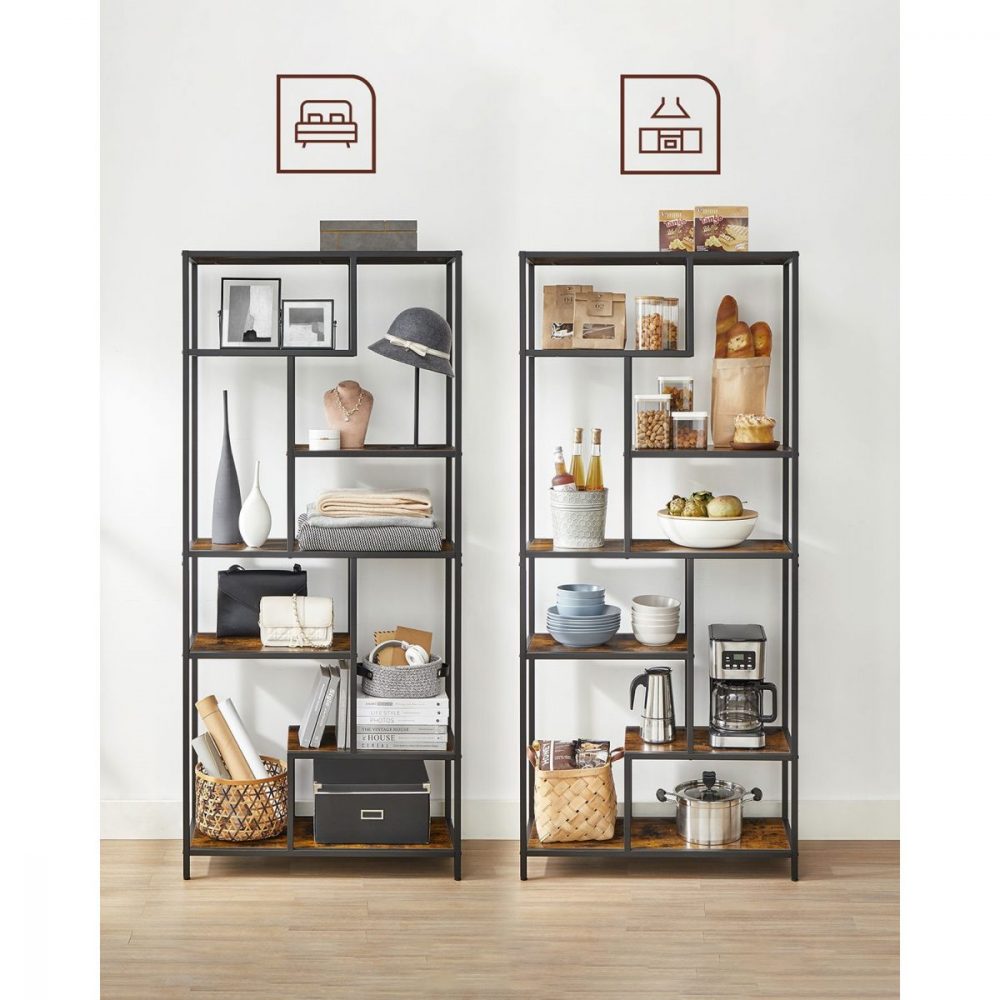 Estantería decorativa de 6 niveles en marrón rústico y negro - Imagen 5