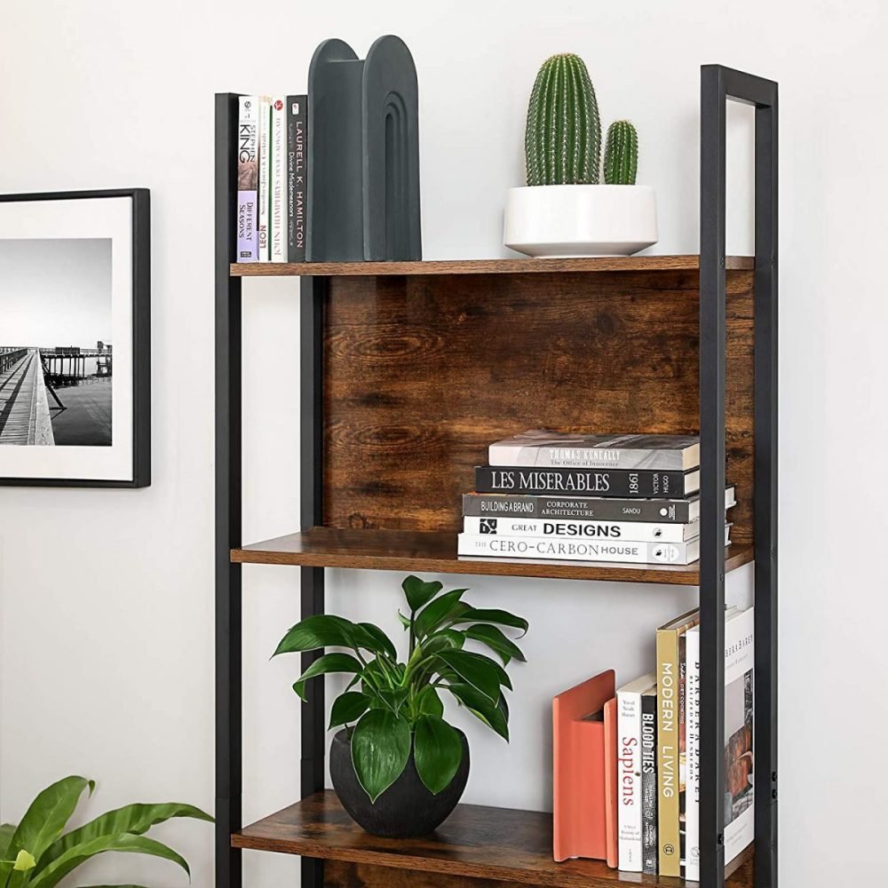 Librería estilo industrial de 5 niveles, marrón rústico y negro - Imagen 6