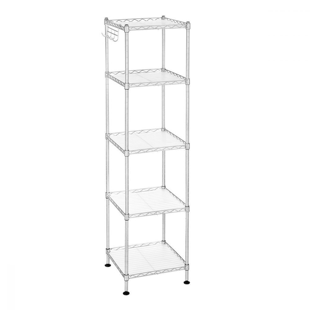 Estantería baño metal expandible, 5 estantes, ganchos, plata - Imagen 2