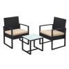 Conjunto muebles ratán jardín 3 piezas, sillas y mesa, negro y beige