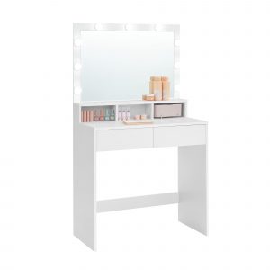 Tocador blanco moderno con espejo led, almacenaje