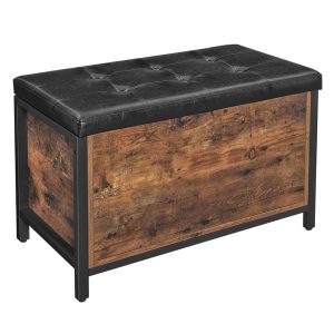 Banco con cofre de almacenamiento, asiento acolchado, marrón