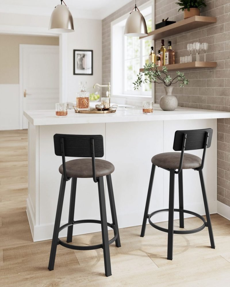 Taburetes de bar con respaldo, set de 2, 39x39x82 cm, marrón café - Imagen 3