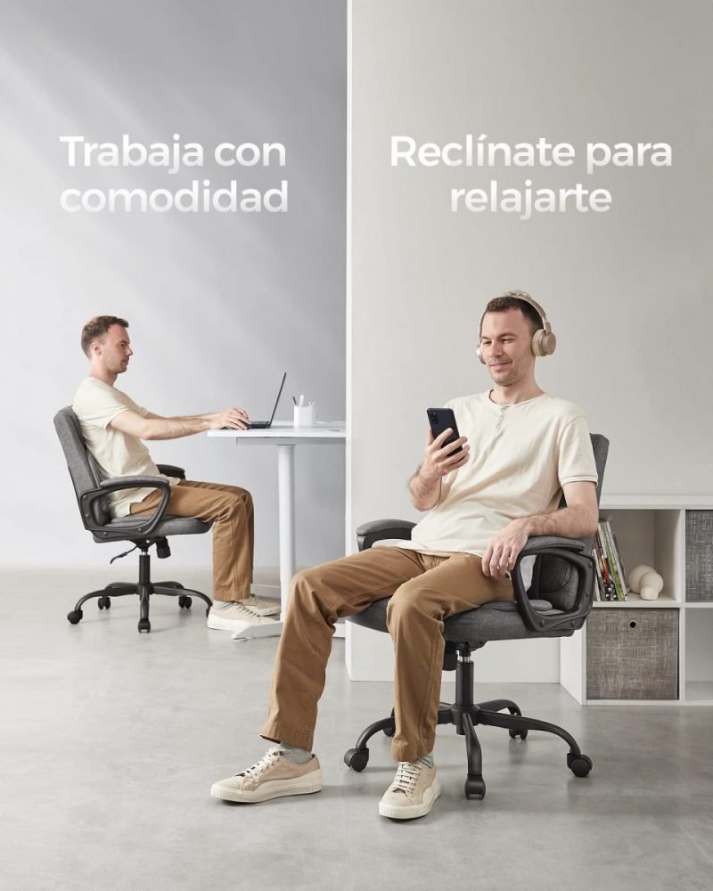 Silla de escritorio ergonómica y giratoria, tapizado gris - Imagen 7