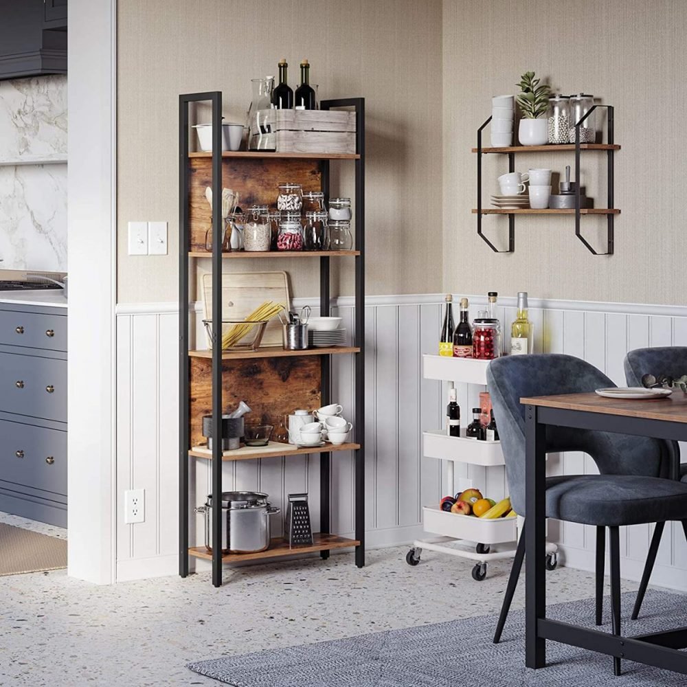 Librería estilo industrial de 5 niveles, marrón rústico y negro - Imagen 3