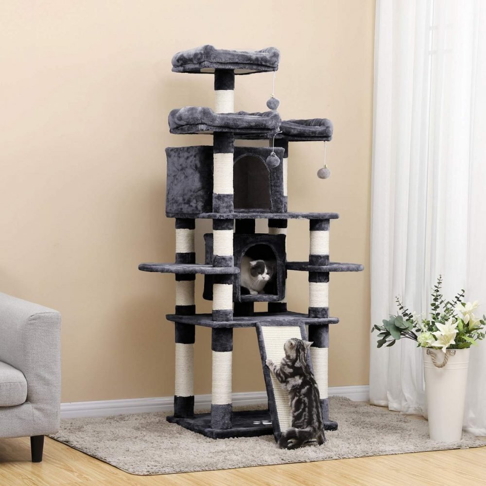 Torre gatos 172 cm, 3 plataformas, cuevas, sisal, gris oscuro - Imagen 5