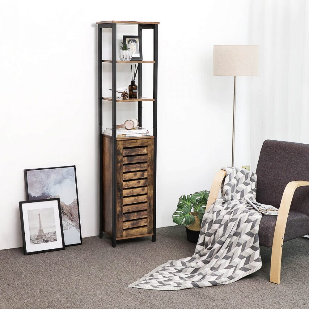 Armario de baño multifuncional, marrón rústico, 2 cajones - Imagen 4