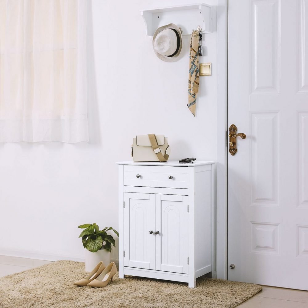 Armario de baño con cajón, balda ajustable, blanco - Imagen 6