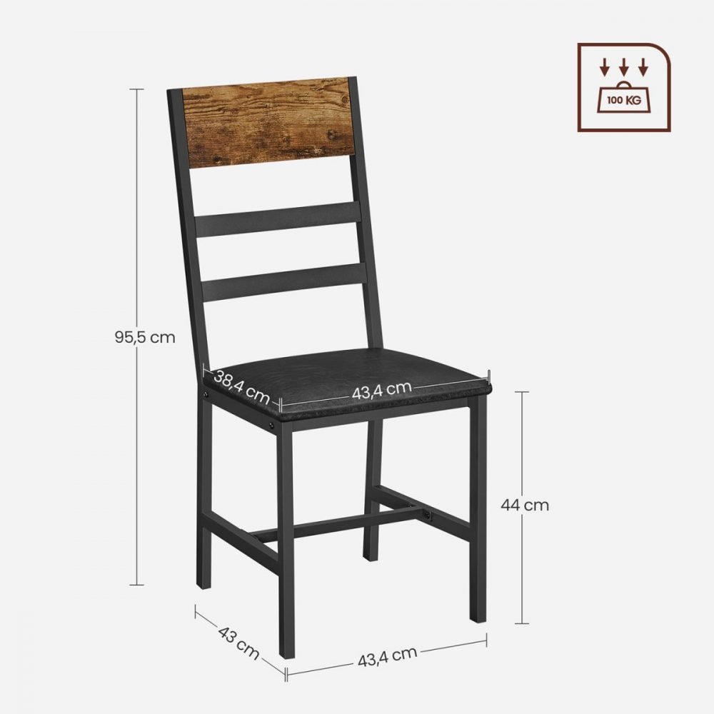 Juego de 2 sillas de comedor, marrón rústico y negro - Imagen 2