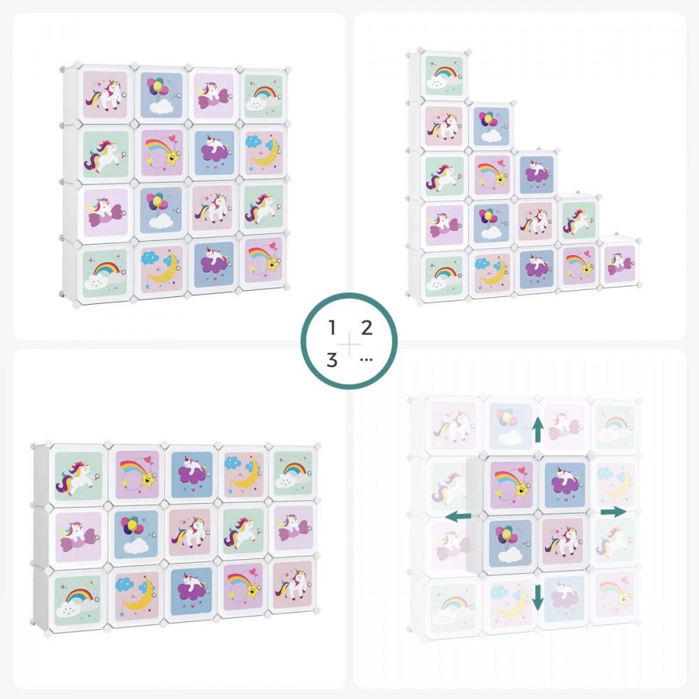 Armario modular infantil con 16 cubos y puertas, blanco - Imagen 4