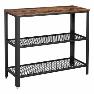 Mesa de consola estilo industrial con 2 estantes de malla, marrón