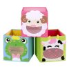 Set 3 cajas almacenamiento animales, plegables, verde, rosa y azul