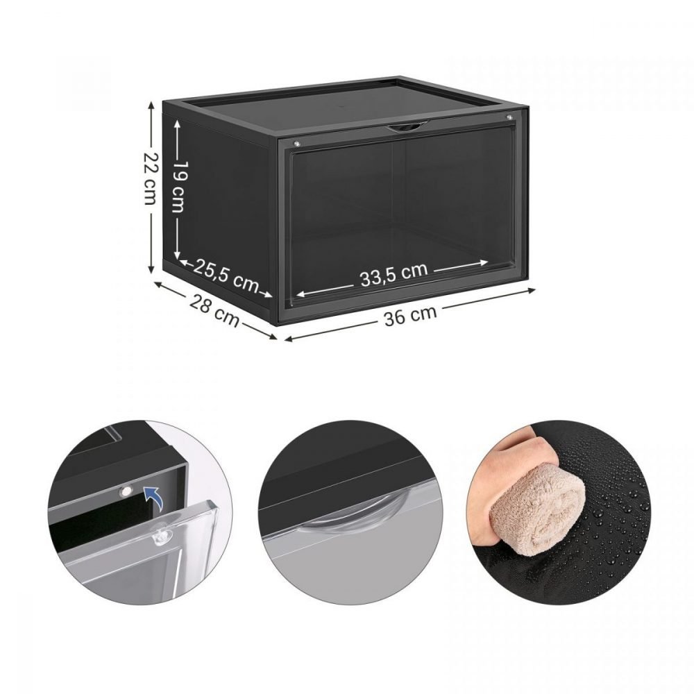Pack 6 cajas apilables zapatos talla 45, negro - Imagen 8