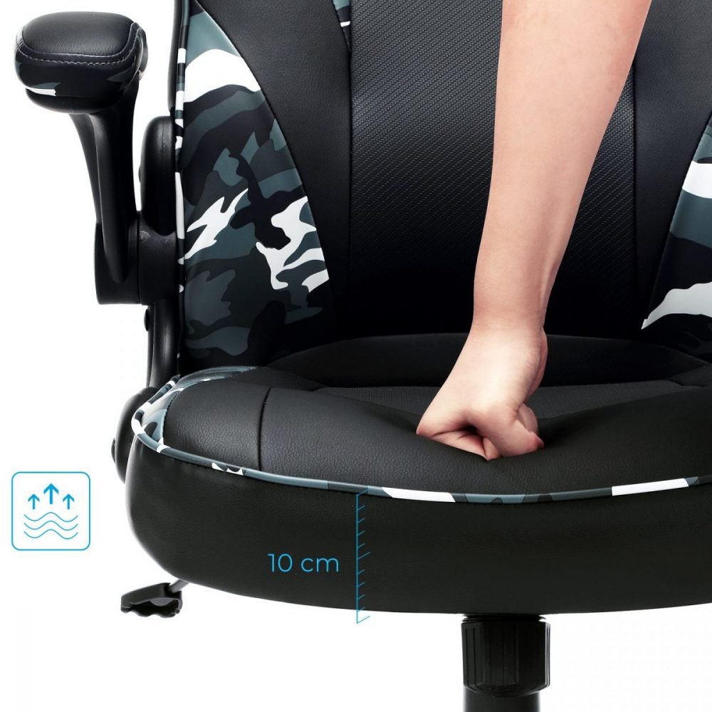 Silla oficina ergonómica giratoria, reposabrazos plegables, camuflaje - Imagen 6